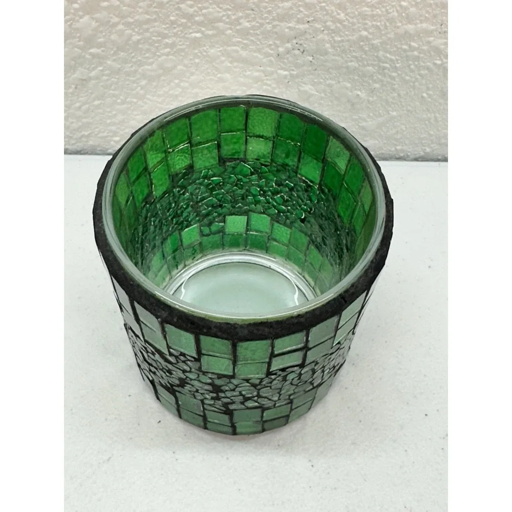 Vintage Green Mosaic Glass Candle Holder